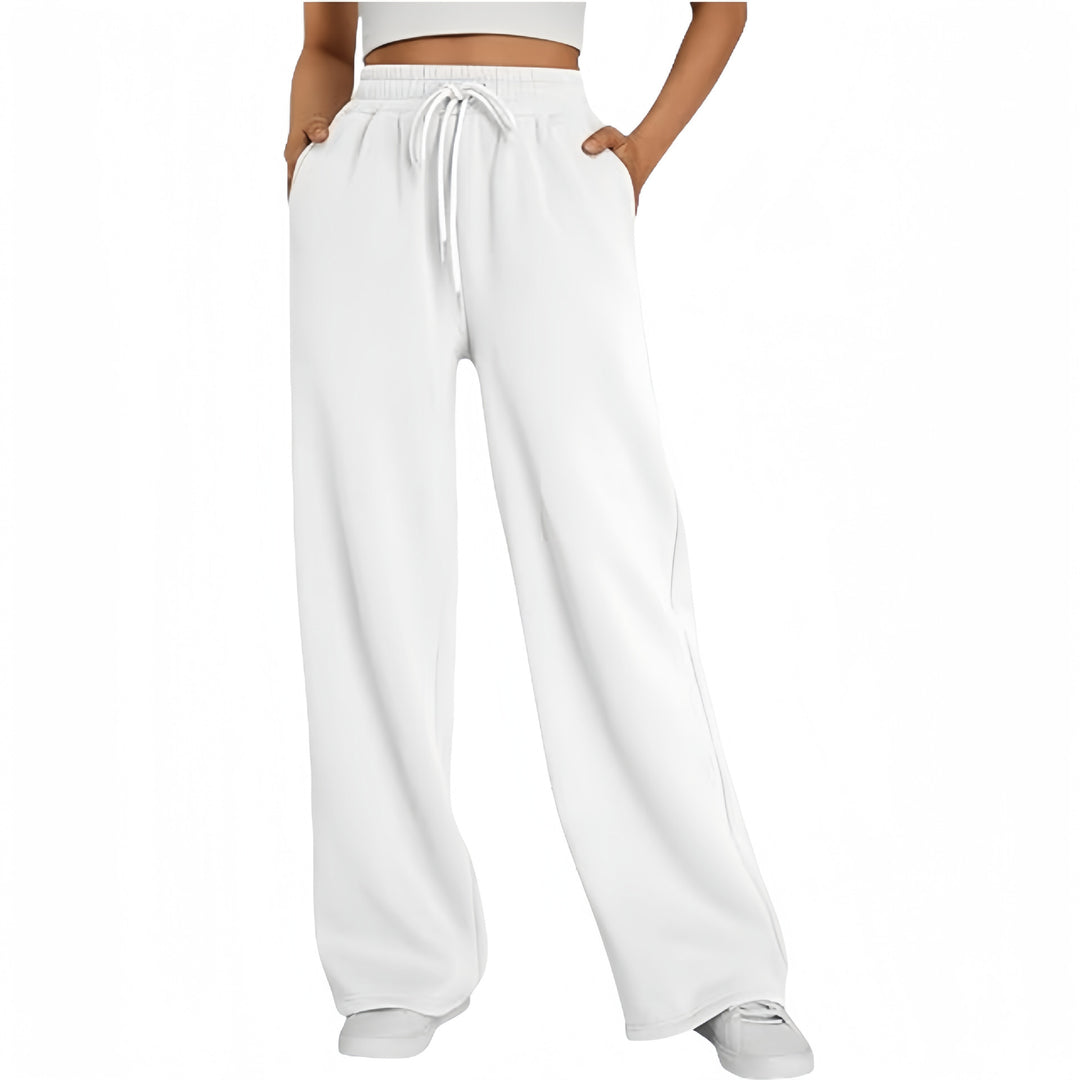 Damen nan Palazzo-Loungehose mit hoher Taille, elastischem Bund, Kordelzug und tiefen Seitentaschen EB