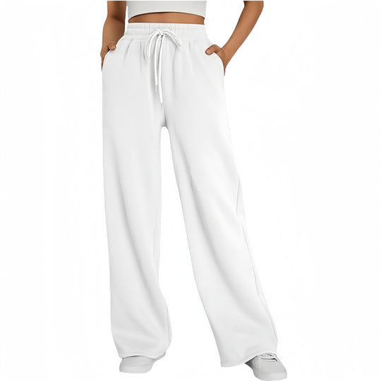Damen nan Palazzo-Loungehose mit hoher Taille, elastischem Bund, Kordelzug und tiefen Seitentaschen EB