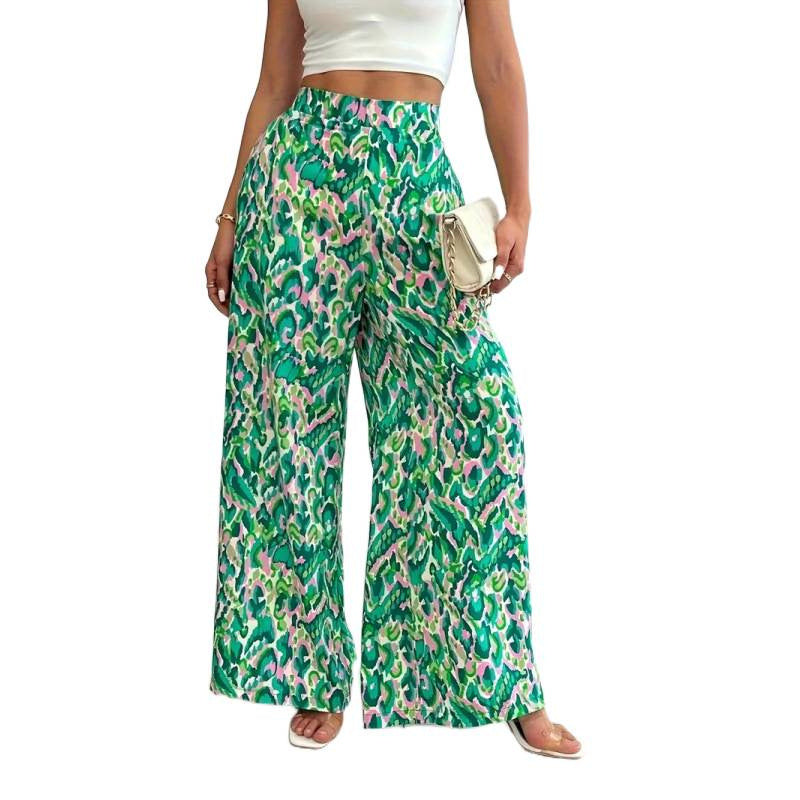 Damen Weite Palazzo-Hosen mit farbenfrohem Muster und hohem Taillenbund EB