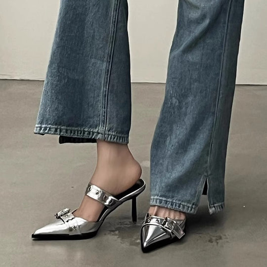 Damen spitze Mules mit dekorativen Schnallen EB