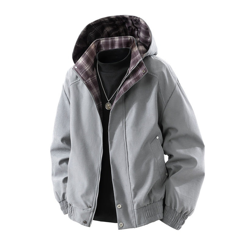 Herren gefütterte Kapuzenjacke mit kariertem Fleece-Innenfutter, elastischem Saum und verdecktem Reißverschluss EB