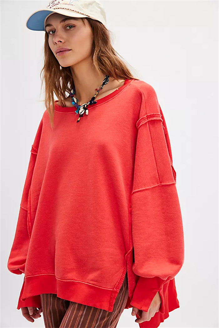 Damen oversized Sweatshirt mit Ballonärmeln, offenen Saumnähten und seitlichen Schlitzen Eichborn Berlin