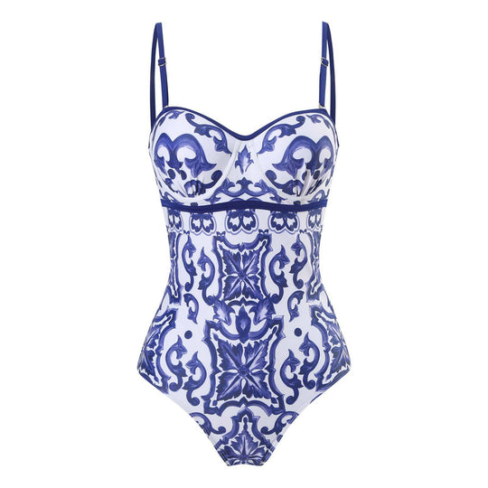 Damen Einteiler Badeanzug mit elegantem Wickelrock EB