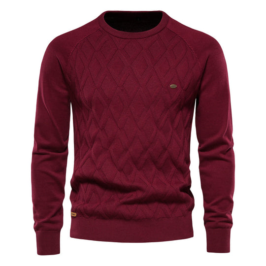 Herren Strickpullover mit strukturierter Rautenmuster-Optik und modischem Rundhalsausschnitt EB