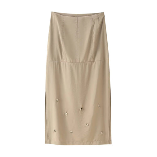 Damen eleganter Midirock mit floralen Applikationen EB