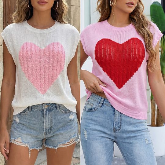 Damen kuschliges Strickoberteil mit Herzmuster EB