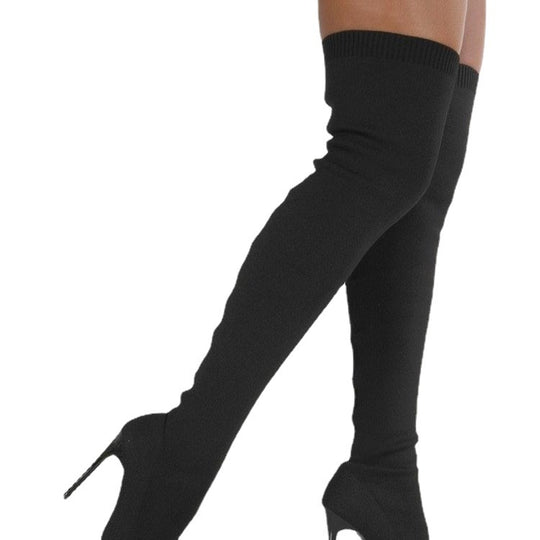 Damen Overknee Stiefel mit Elegantem Absatz und Hochwertiger Strickstruktur EB