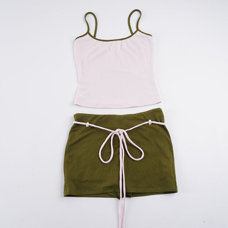 Damen Sportliches Tanktop mit hohem Taillenbund und bindbarem Rock EB