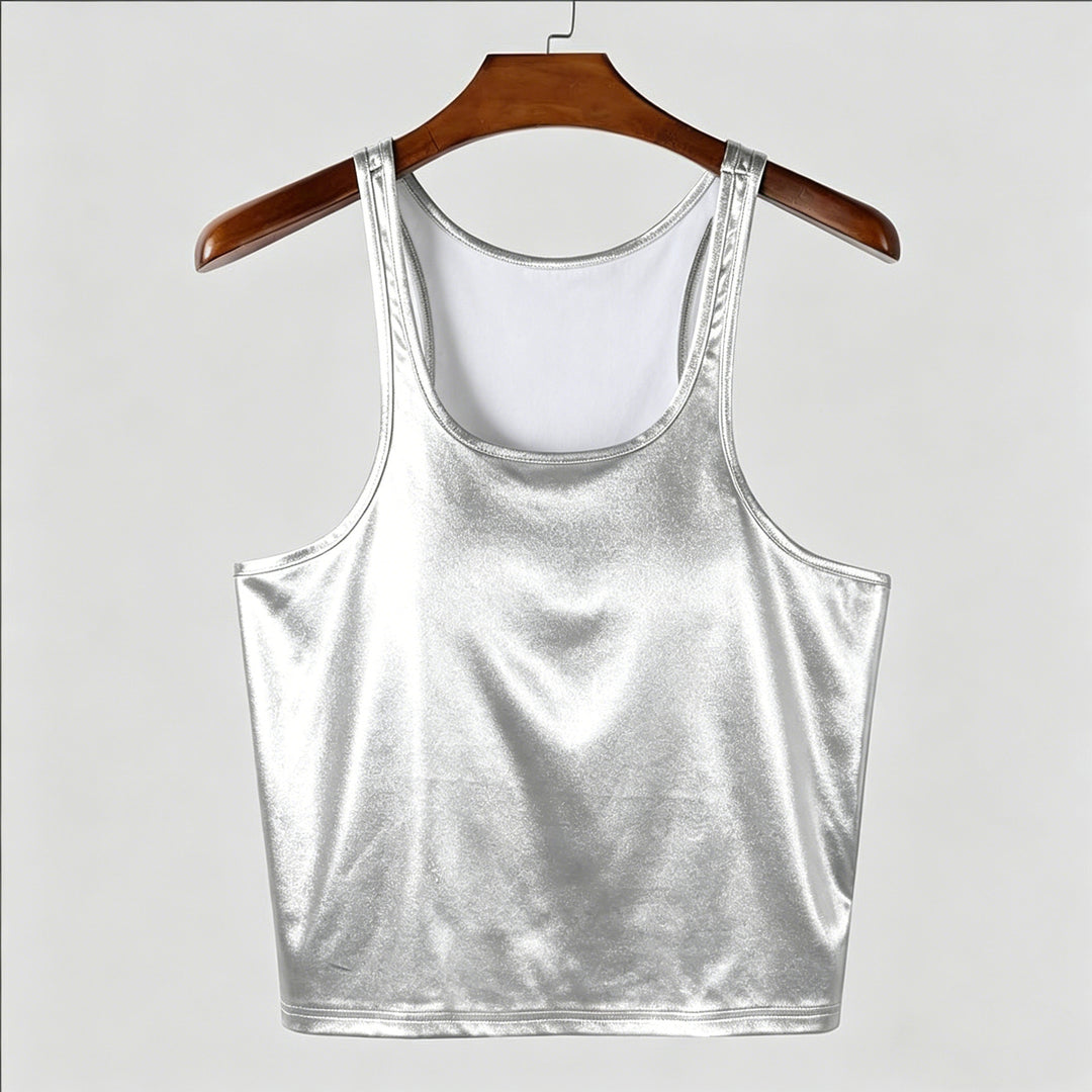 Damen nan tailliertes Glanz-Tanktop mit Racerback und feiner Nahtverarbeitung EB