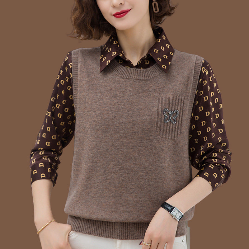Damen Modische Strickweste mit dekorativem Schmetterlings-Motiv EB