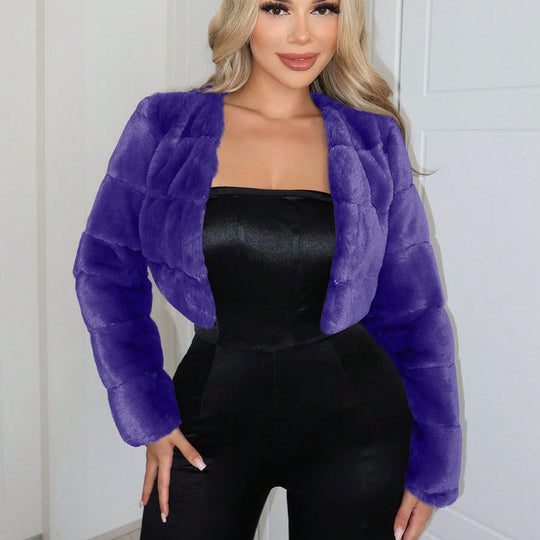 Damen Kurze Kunstpelzjacke mit breiten Ärmeln EB