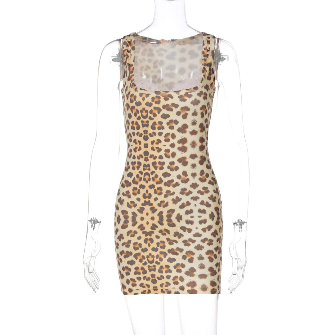Damen Enges Leopard Kleid EB