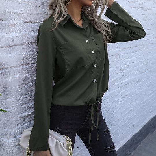 Damen elegante Bluse mit Knopfverschluss und taillierbarem Saum EB