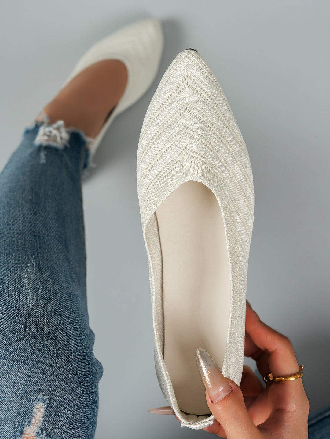 Damen elegante Ballerinas aus atmungsaktivem Strickmaterial EB