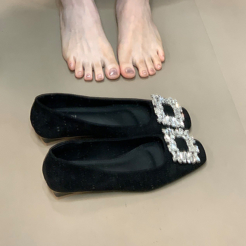 Damen elegante Ballerinas mit funkelndem Strass-Akzent und hochwertiger Oberflächenstruktur EB
