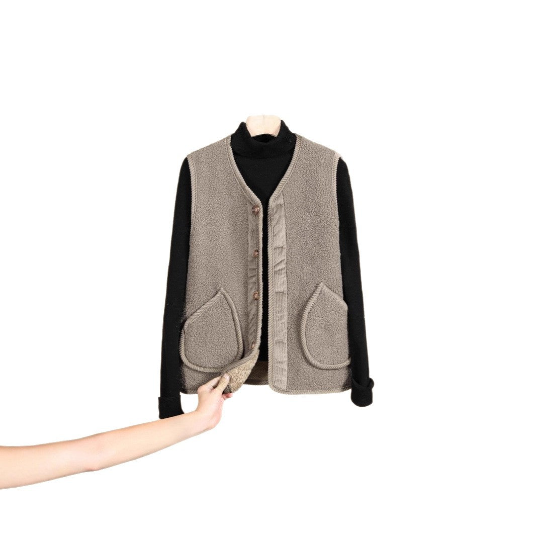 Damen Ärmellose Thermofleece-Weste mit Knopfleiste und Rundtaschen EB