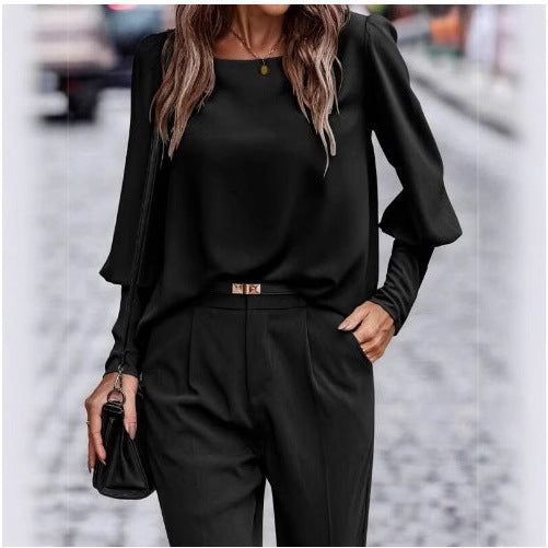 Damen elegante Bluse mit puffärmeligen Details und strukturiertem Stoff EB