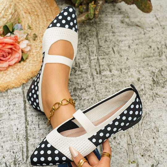 Damen Ballerinas mit punktiertem Design und elastischem Fesselriemen EB