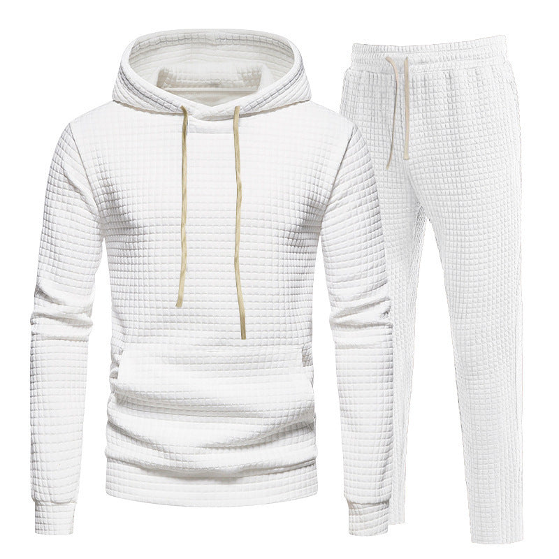 Herren lässiges Freizeit-Hoodie-Set mit strukturierter Oberfläche und elastischem Bund EB