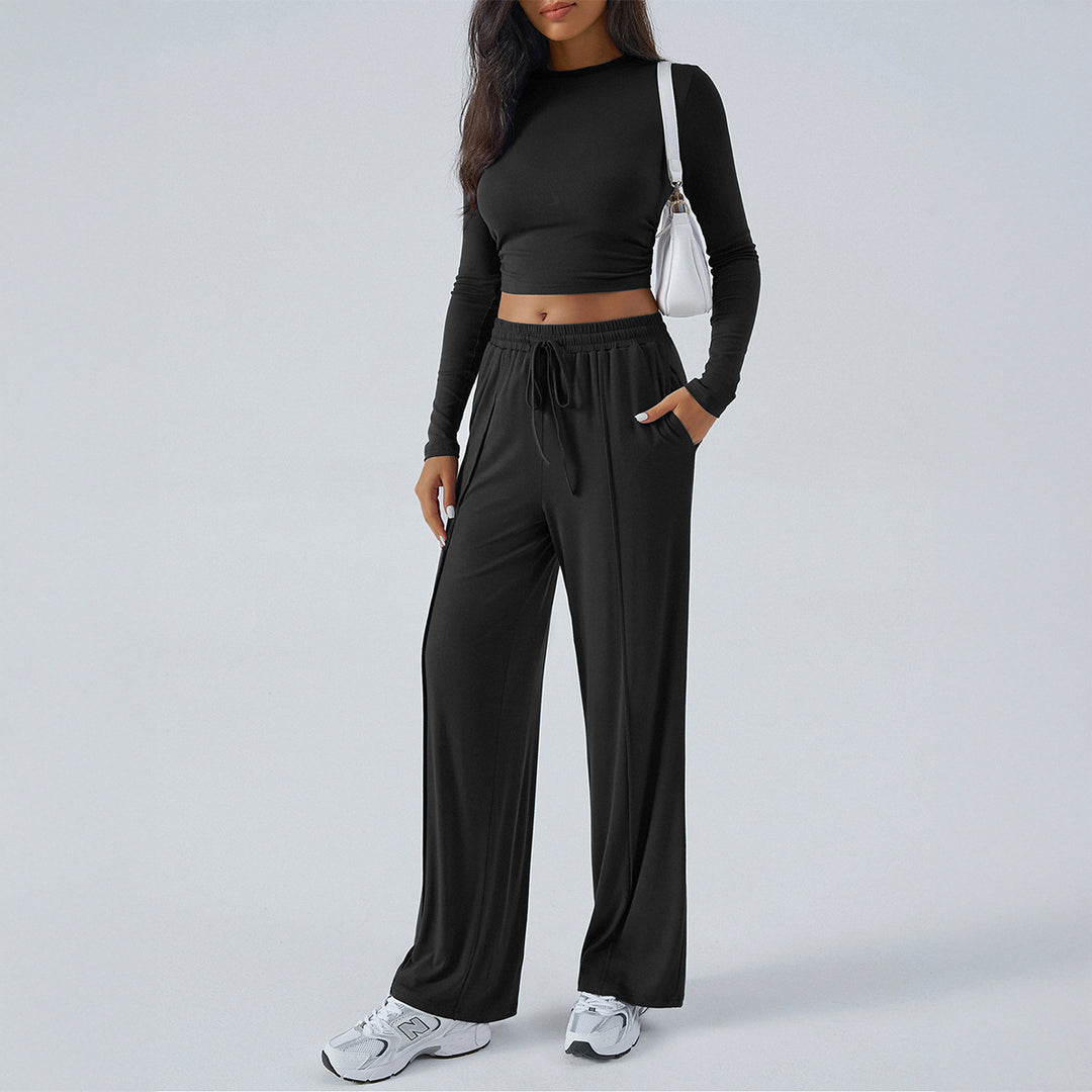 Damen nan weite Loungehose mit elastischem Kordelbund und fließender Jersey‑Qualität EB