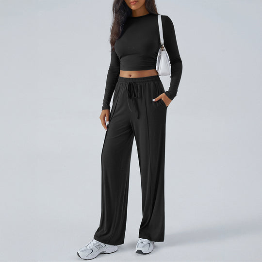 Damen nan weite Loungehose mit elastischem Kordelbund und fließender Jersey‑Qualität EB