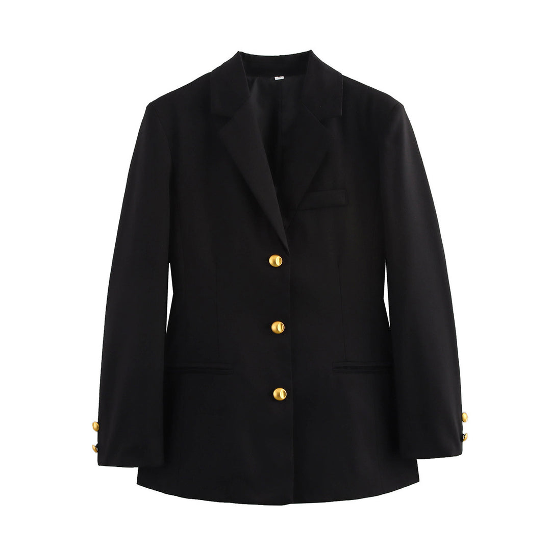 Damen moderne kariert Blazerjacke mit goldenen Knöpfen EB
