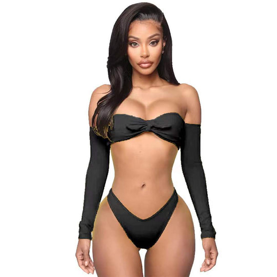Damen Bikini-Set mit abnehmbaren Ärmeln und raffiniertem Knoten-Detail EB