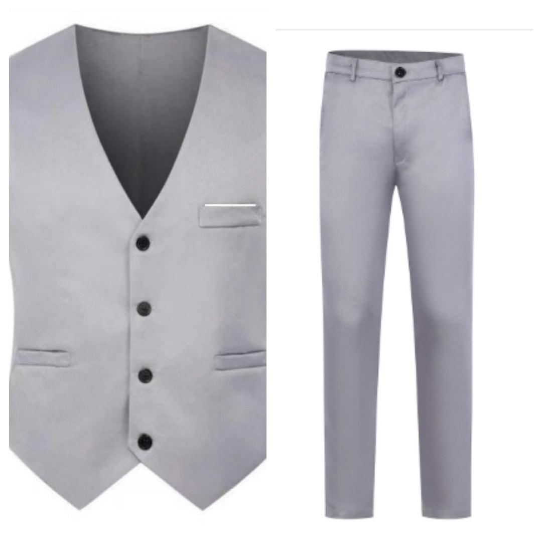 Herren nan elegante Satinweste mit V-Ausschnitt und schmal geschnittene Anzughose EB