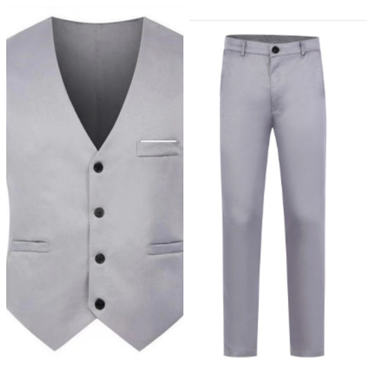 Herren nan elegante Satinweste mit V-Ausschnitt und schmal geschnittene Anzughose EB