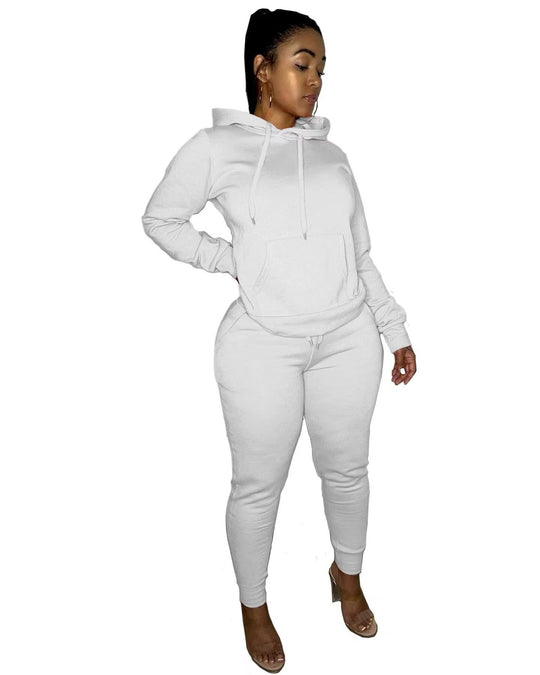 Damen nan tailliertes Hoodie- und Jogginghose-Set mit Kängurutasche, hohem Komfortbund und gerippten Knöchelbündchen EB