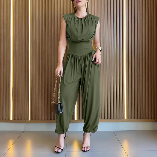 Damen modischer Jumpsuit mit elastischem Taillenbund und innovativem Schnitt EB