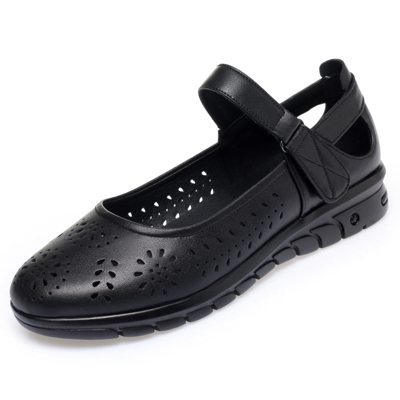 Damen Atmungsaktive Ballerinas mit verstellbarem Riemen und modischem Lochmuster EB