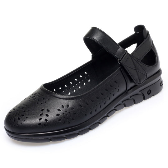 Damen Atmungsaktive Ballerinas mit verstellbarem Riemen und modischem Lochmuster EB