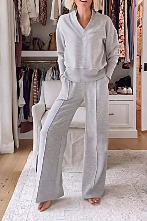 Damen Angesagtes Freizeit-Set mit weitem Schnitt und tiefem V-Ausschnitt EB