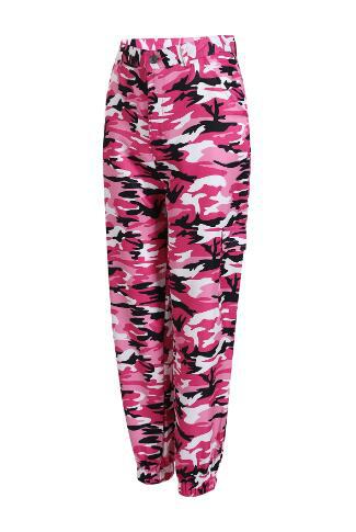 Damen Cargohose im modernen Camouflage-Design mit praktischen Taschen und elastischem Bund EB