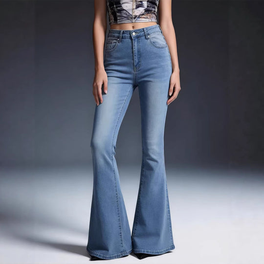 Damen nan hochtaillierte Schlagjeans mit figurformender Passform und weitem ausgestelltem Bein EB