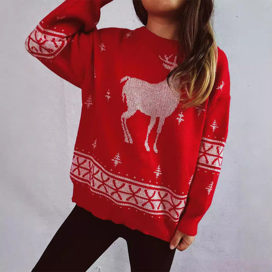 Damen Weihnachts-Pullover mit festlichem Rentier-Motiv und weichem Strick EB