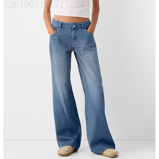 Damen Weite Jeans mit hoher Taille und klassischen Taschen EB