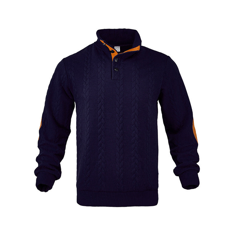 Herren modischer Strickpullover mit Stehkragen und kontrastierenden Akzenten EB