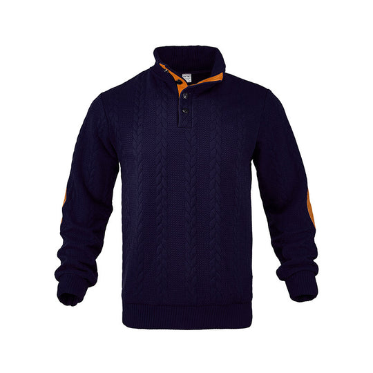 Herren modischer Strickpullover mit Stehkragen und kontrastierenden Akzenten EB