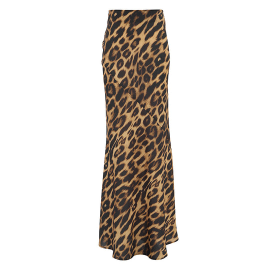 Damen Eleganter Maxirock mit lässigem Leoprint und feinem Fließdesign EB