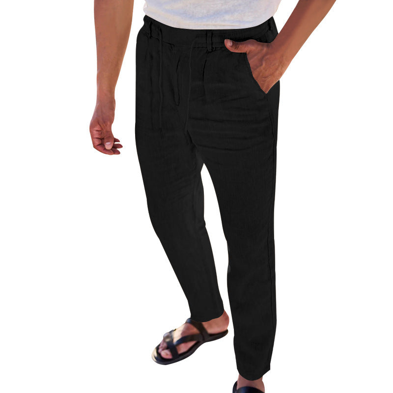 Herren lässige Leinenhose mit elastischem Bund und praktischen Seitentaschen EB