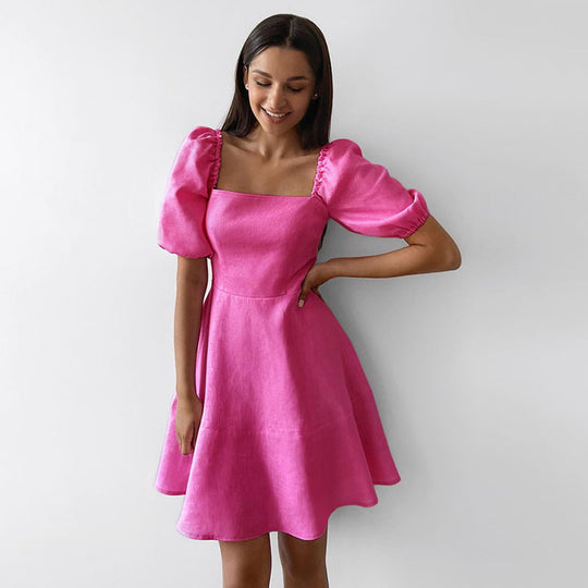 Damen Sommerkleid mit eleganten Puffärmeln und A-Linien-Silhouette EB