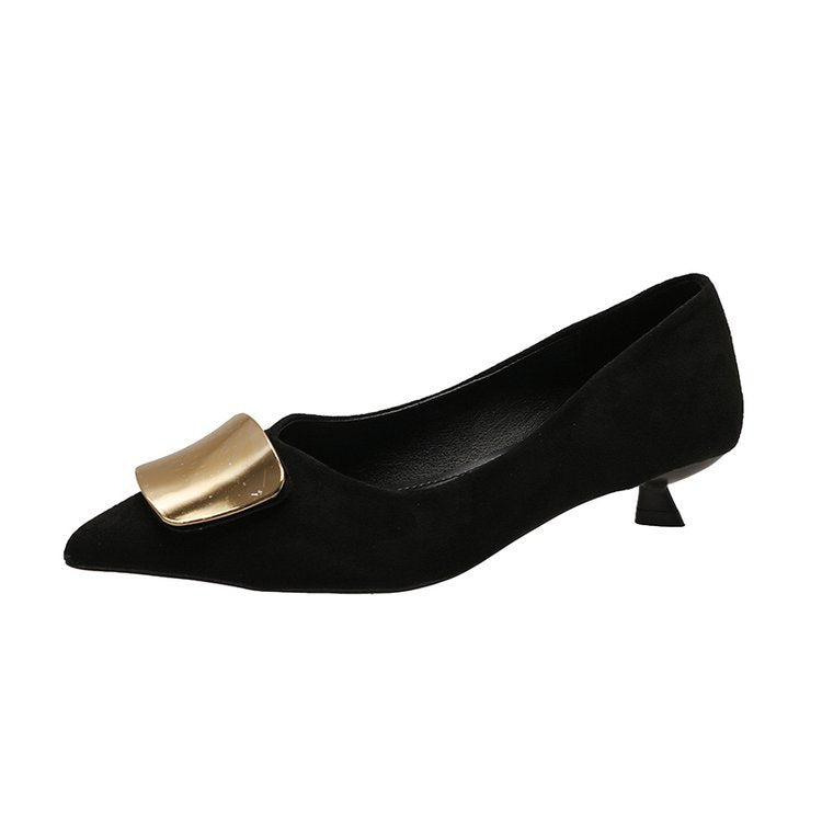 Damen elegante High-Heel Ballerinas mit stilvollem Goldakzent EB