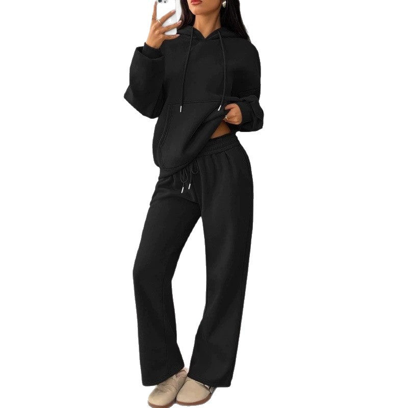 Damen Oversized Hoodie-Set mit Kängurutasche und weiter Palazzohose EB