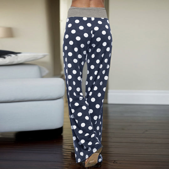 Damen nan ausgestellte Palazzo-Loungehose mit hohem Komfortbund, Kordelzug und gepunktetem Dessin EB
