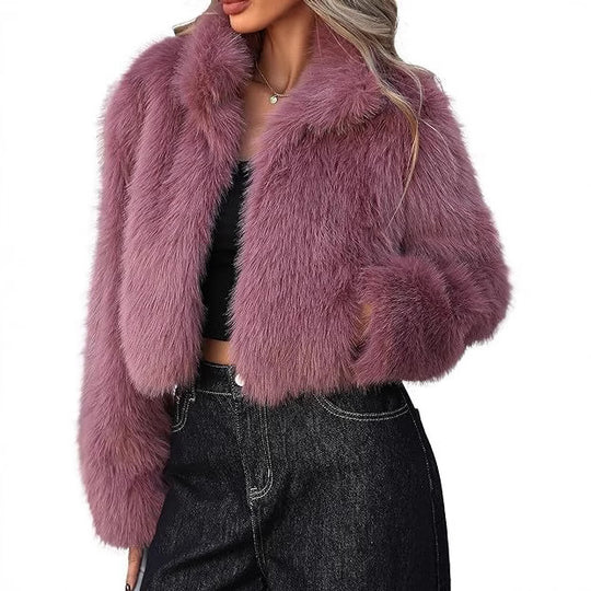Damen elegante Kunstpelzjacke mit voluminösem Schnitt EB