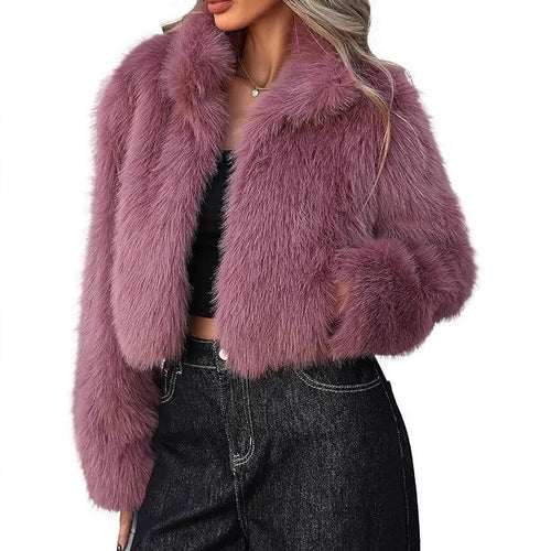 Damen elegante Kunstpelzjacke mit voluminösem Schnitt EB