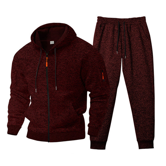 Herren nan meliertes Kapuzen-Sweatset mit durchgehendem Reißverschluss, Reißverschluss-Armtasche und Kordelzug-Jogginghose EB