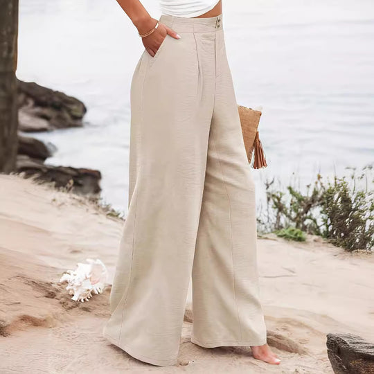 Damen elegante weite Sommerhose mit Bundfalten EB
